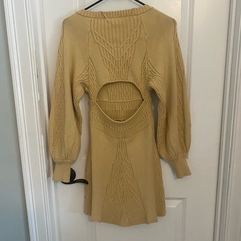 Free People Square Neck Knit Puff Sleeve Sweater Dress - Picture 5 of 11